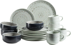 MÄSER 931744 Seria Spicy Market, Set de veselă pictat manual pentru 4 persoane în design vintage mediteranean, Set combinat din ceramică cu 16 piese, Verde, Gresie