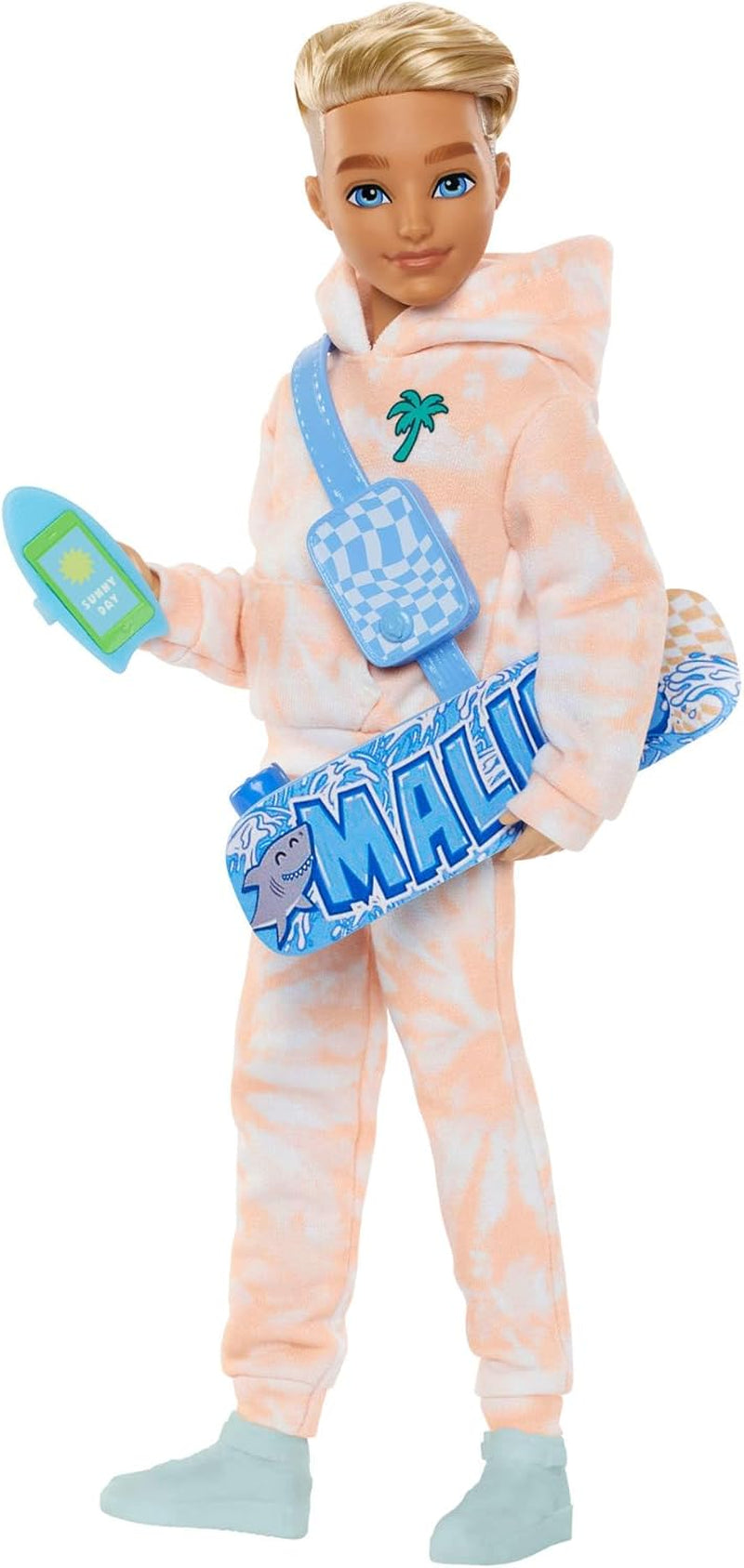 Lalka Barbie Dream Besties i akcesoria, ruchoma lalka Teresa Fashion z brązowymi włosami i spinkami do włosów, 10 elementów z motywem gry wideo, lalki HYC23 Naty Shop Summer i deskorolka