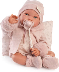 Antonio Juan Puppen für Neugeborne, Winterpfeife, realistyczny Babypuppe, 42 cm, z różowym ubrankiem, w zestawie smoczek i poduszka