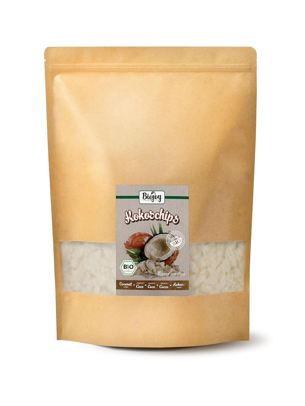 Biojoy chipsuri de nucă de cocos uscată bio (1 kg), neîndulcită și neprăjită Produse deshidratate Naty Shop 1 kg (1 pachet)