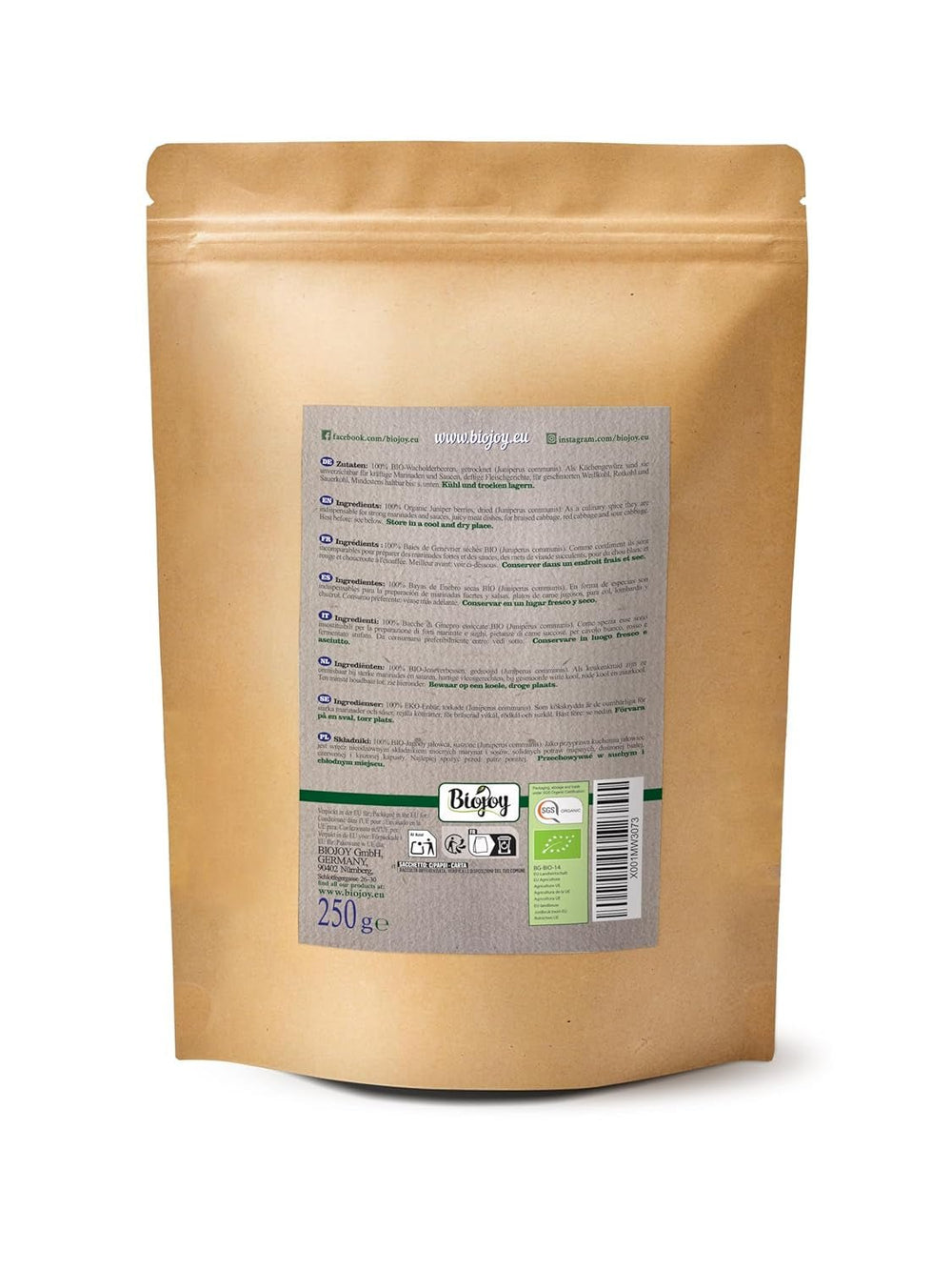 Biojoy fructe de ienupăr bio (250 g), uscate și întregi, fără aditivi (Juniperus communis) Produse deshidratate Naty Shop