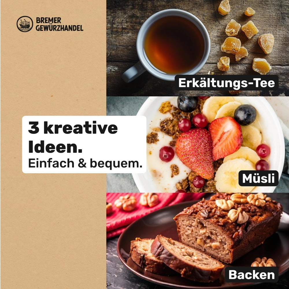 Bremer Gewürzhandel ghimbir, bucăți de fructe uscate condimentate, aromate, picante, nesulfurate, 1kg Produse deshidratate Naty Shop