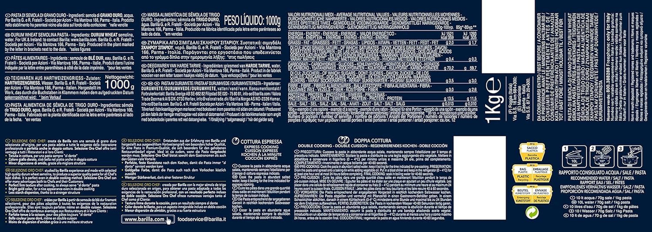 Barilla Selezione Oro Szef kuchni Spaghettini n. 3, opakowanie 12 sztuk (12 x 1 kg)