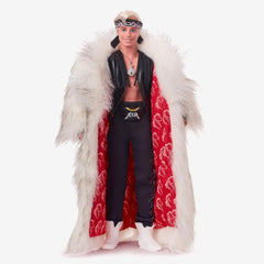 Barbie The Movie Collectible Ken Doll Wearing Big Faux Fur Coat and Black Fringe Vest with Bandana, HRF31