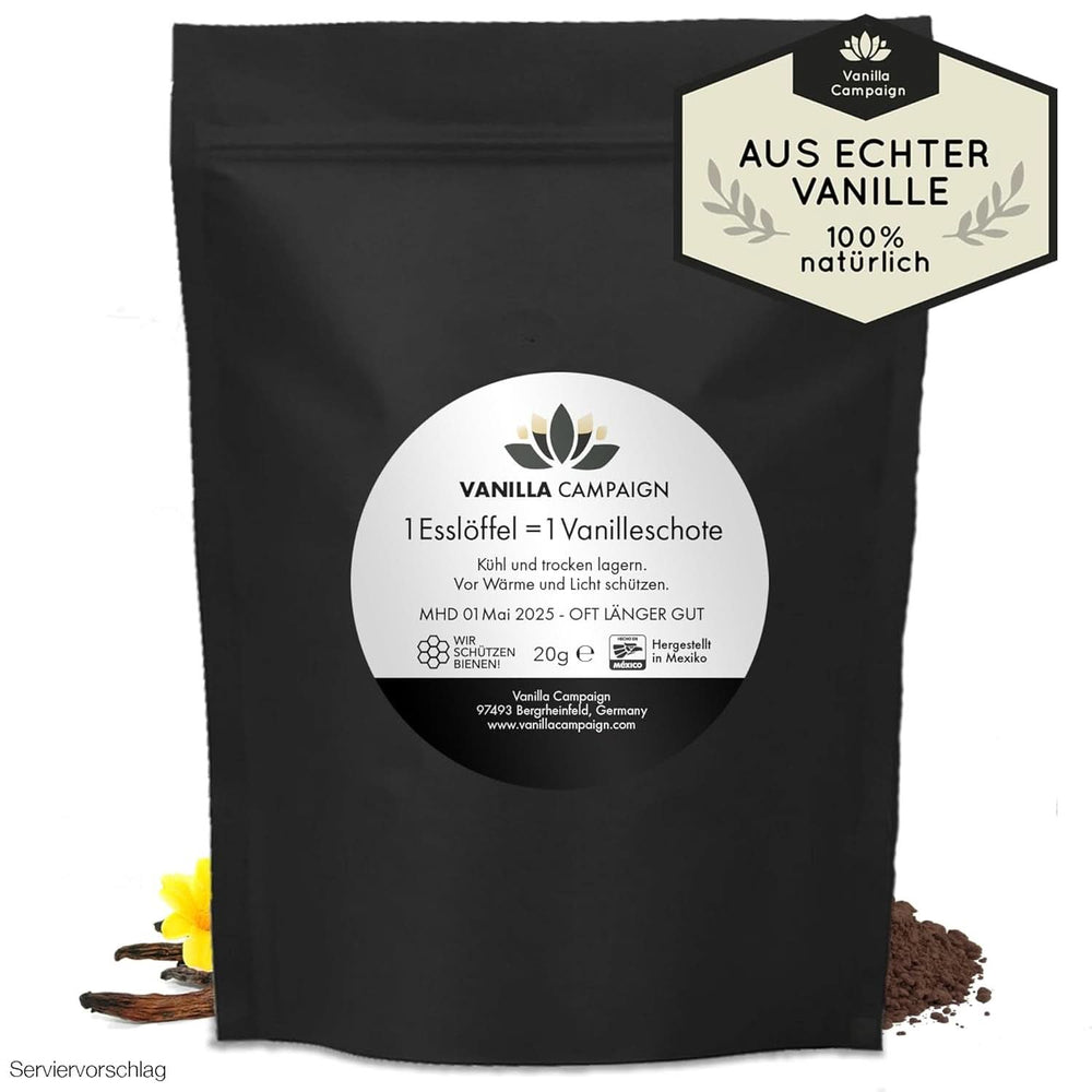 Premium waniliowy w proszku z prawdziwych ziaren wanilii, naturalny, bez cukru, bez dodatków, Fairtrade, wegański (40 g bez pudełka) z Vanilla Campaign® Flavours Naty Shop