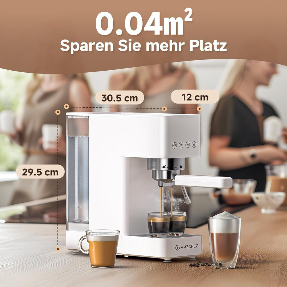 Espressor AMZCHEF cu 20 de bari, afișaj LED, spumator de lapte profesional și lance de abur din oțel inoxidabil, rezervor detașabil de 1,5 l, încălzire rapidă de 1350 W, alb