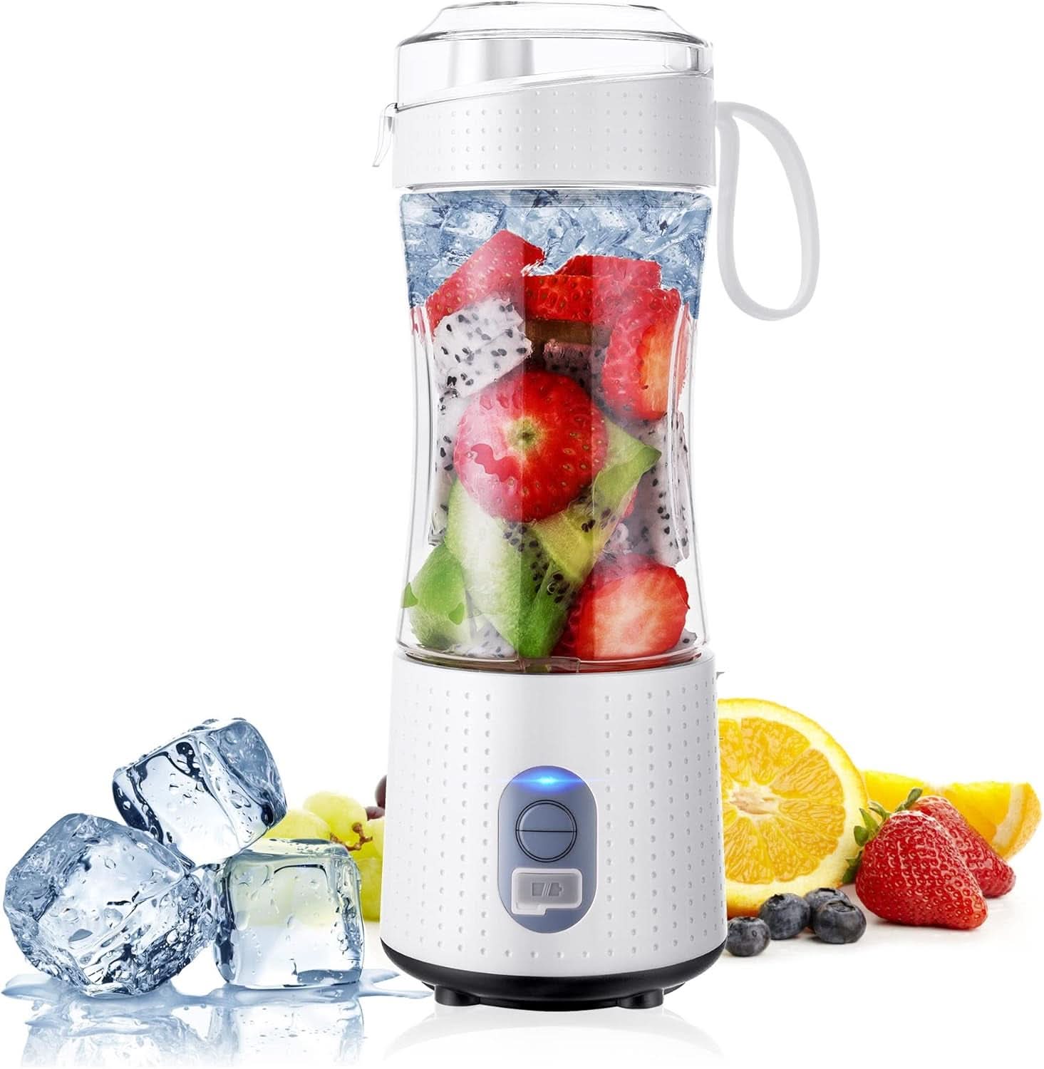 Topesct Tragbarer Mixer, Smoothie Maker to Go – Mobiler Standmixer/Elektrischer Mini Saftmixer Sechs Klingenin 3D-Anordnung Für Hervorragendes Mixen, 13Oz USB Wiederaufladbarer Juicer (Schwarz) Kitchen Naty Shop Weiß
