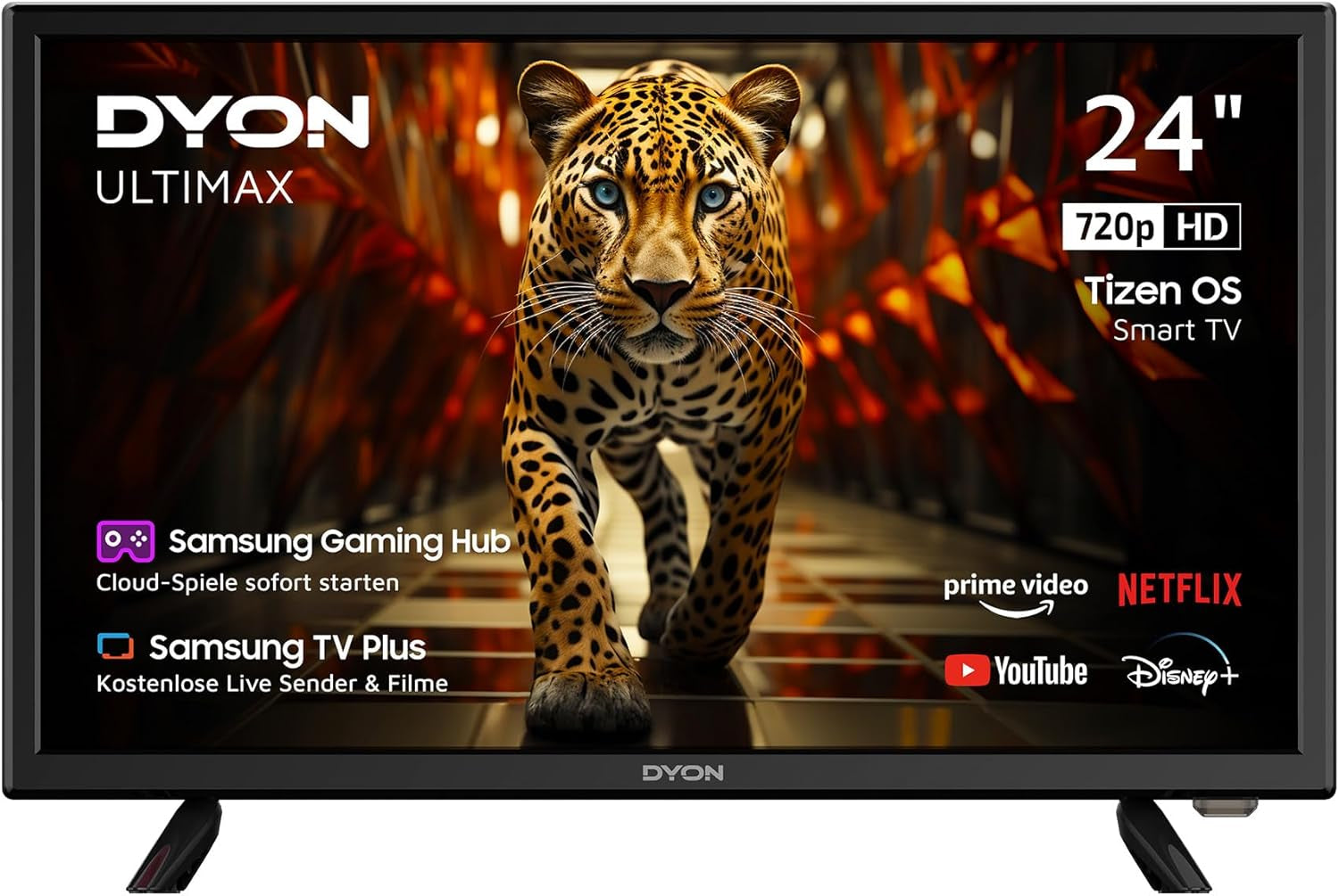 DYON ULTIMAX 32H-TI-W - Televizor inteligent HD de 32 inch (80 cm) cu sistem de operare Samsung Tizen, tuner triplu (DVB-C/-S2/-T2), Samsung Smart Hub, Prime Video, Netflix, Disney+ [2025]