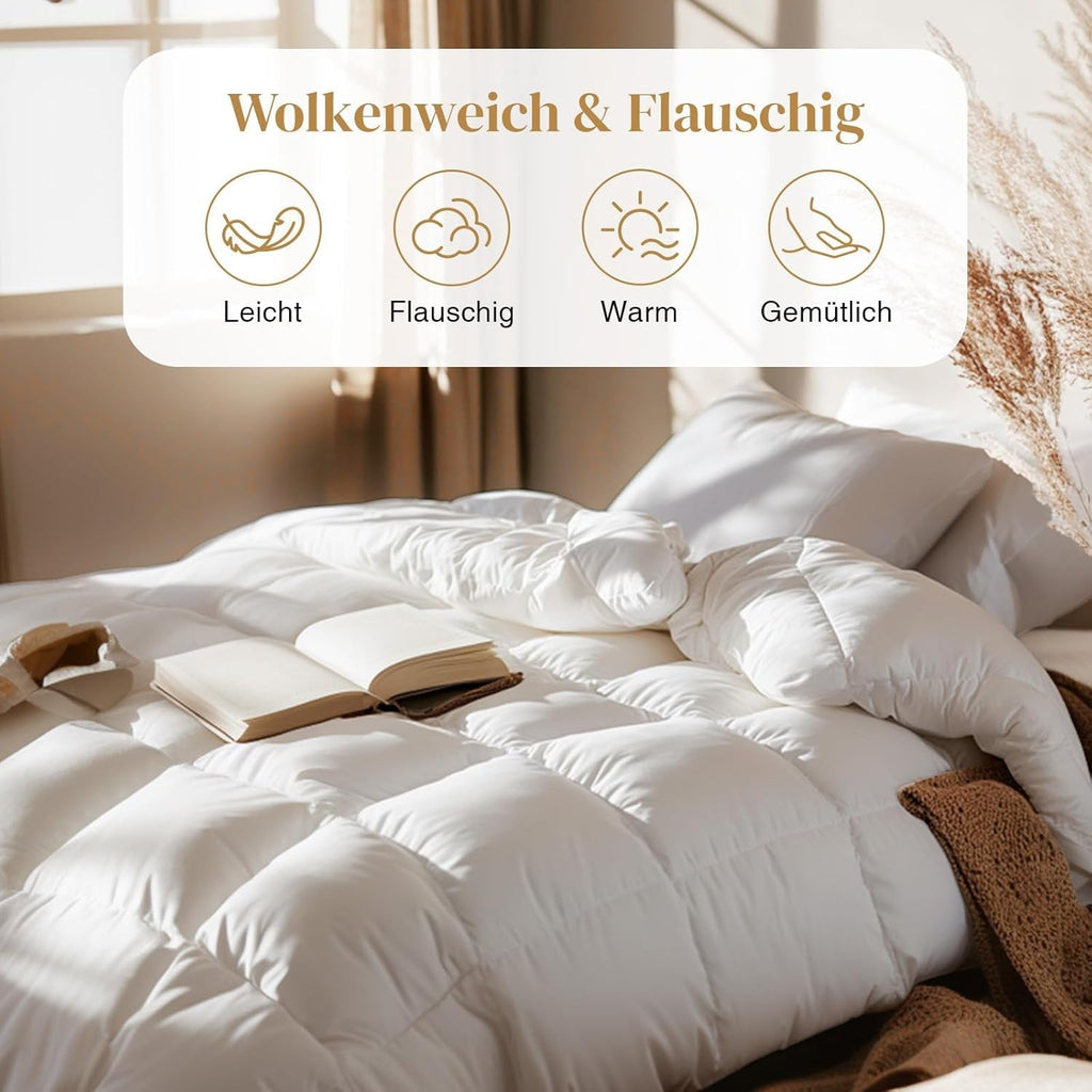 135X200 Plapumă pentru toate anotimpurile 100% plapumă de bumbac cu puf de gâscă și pene, plapumă de pene cu umplutură groasă fără pluș viu, plapumă de tranziție extra pufoasă 3D Baffle Box pentru pat unic, alb Plapumi si pilote Naty Shop