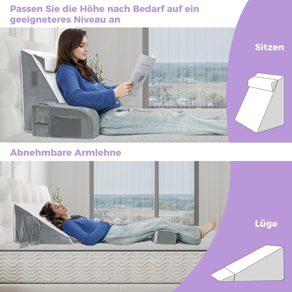 Pernă mare de citit cu bară de mâner, spumă de înaltă densitate, pernă ergonomică pentru spate, cotiere, suport pentru gât și tetieră, pernă de șezut cu reflux pentru dormit, joacă, vizionarea la televizor, pentru pat și canapea