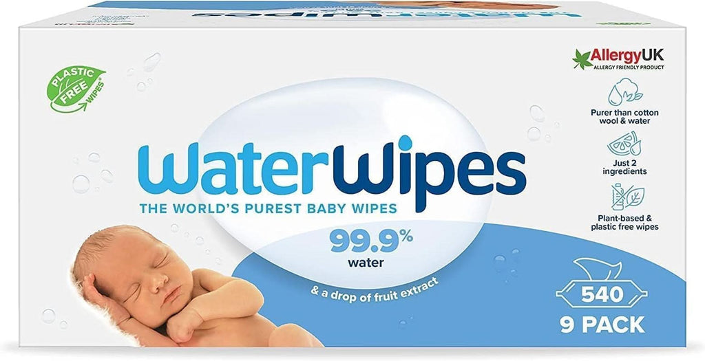 Waterwipes Plastikfreie, Originale Reinigungstücher Für Babys, 540 Stück (9 Packungen), 99,9 % Wasserbasierte Reingugnstücher, Unparfümiert Für Empfindliche Haut Naty Shop 540 Stück (1Er Pack)