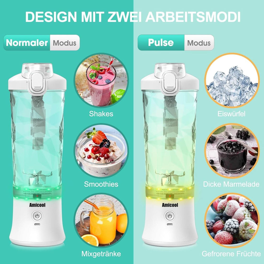 Mikser Smoothie Maker to Go, Mini Standmixer Tragbar Mit 6-Klingen Edelstahl, Enstafter Mit Reisedeckel, Przenośny blender USB Elektrisch 600Ml Butelka, Mikser Shaker Slushy Maker Wasserdichter Bucatarie Naty Shop