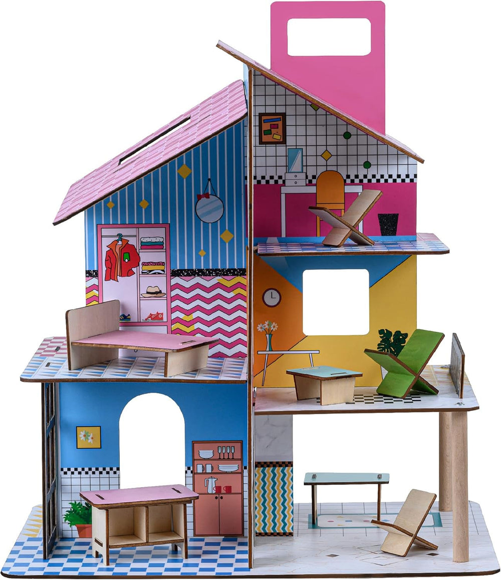Olivia'S Little World 360 Casă de păpuși din lemn pentru copii Păpuși de 3,5" și 12 accesorii Multicolor TD-13260C Casute de papusi Naty Shop