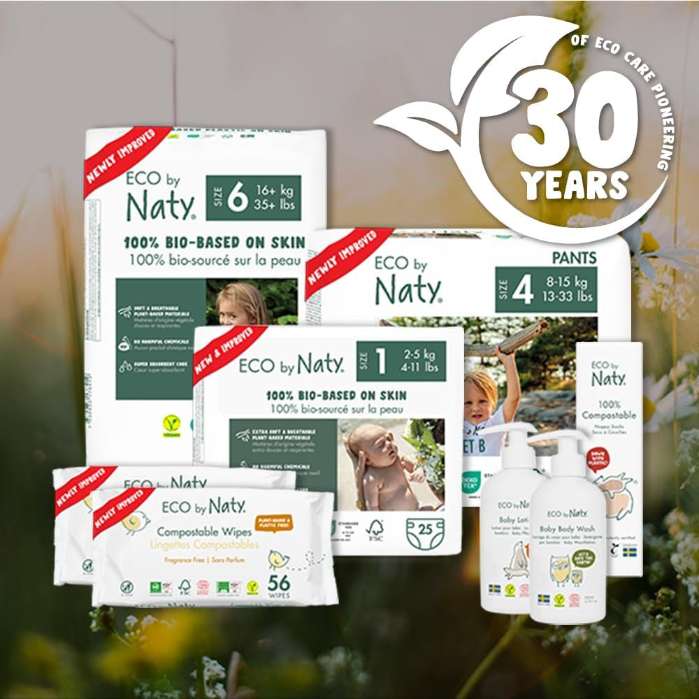 Eco Pieluchy Eco by Naty Baby Eco Diapers - pieluszki organiczne premium, ekologiczne, wykonane z materiałów pochodzenia roślinnego, idealne dla wrażliwej skóry dziecka (rozmiar 5 - 80 sztuk)
