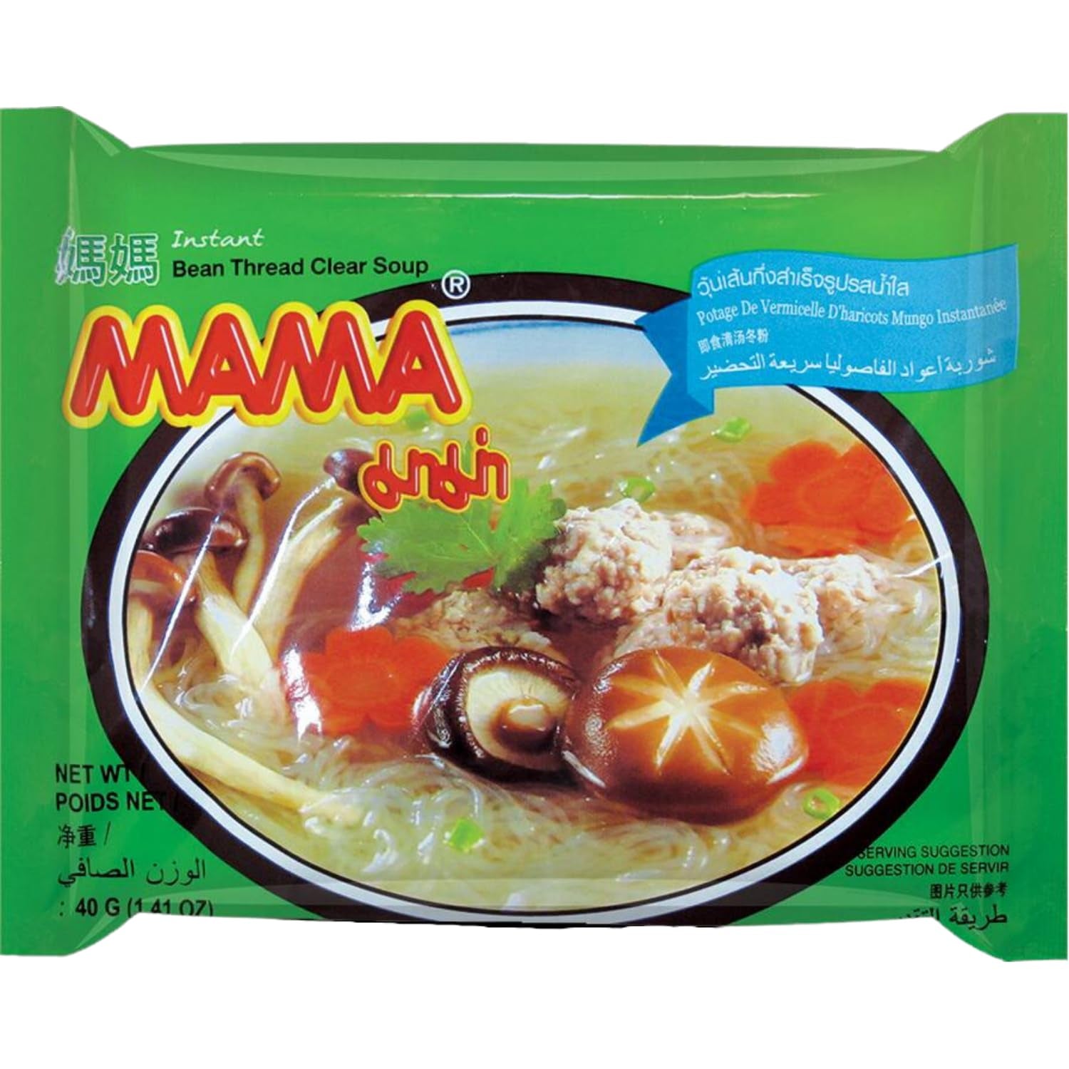MAMA Clear Glass Instant Noodle Soup - Pyszne i szybkie jedzenie o orientalnych smakach - Autentyczna kuchnia tajska - 30 x 40g