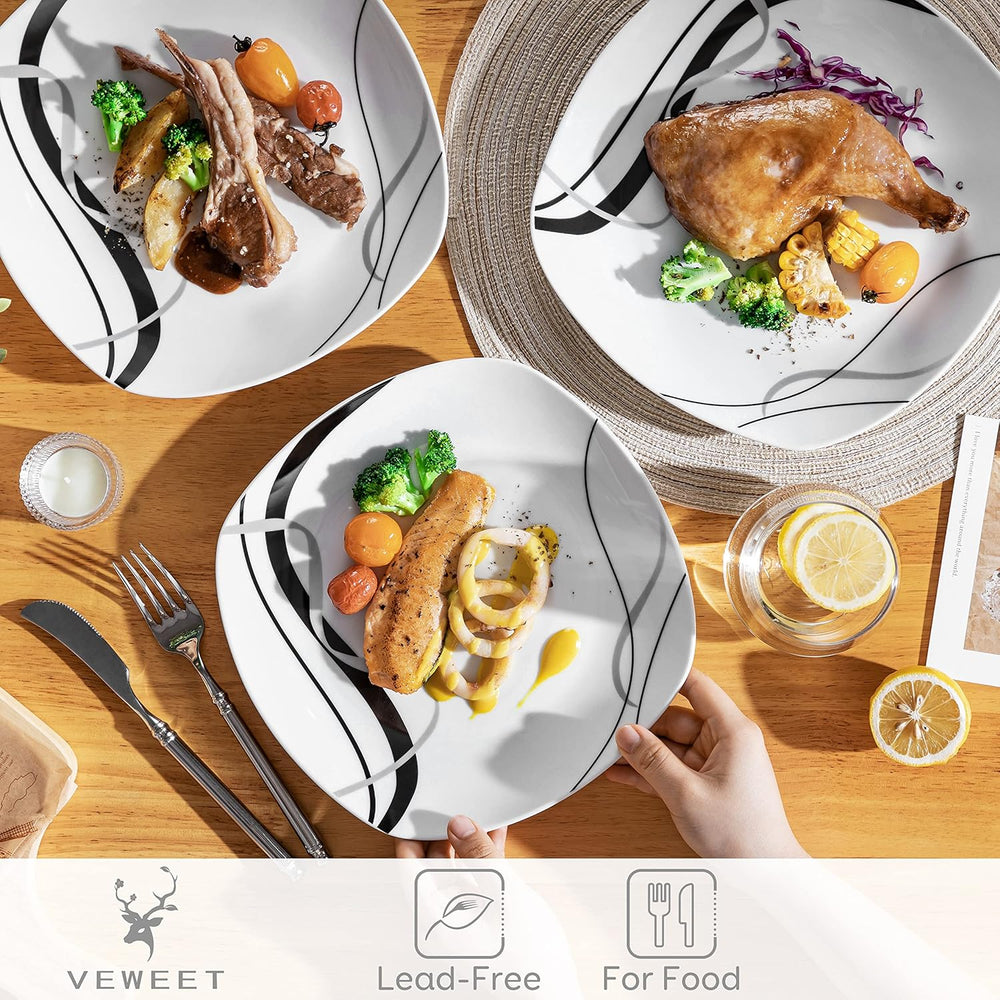 Set de farfurii din porțelan VEWEET FIONA pentru 6 persoane, Ø 24,7 cm, include farfurii pentru desert, farfurii pentru paste, farfurii pentru tort și farfurii pentru micul dejun, potrivit pentru cuptorul cu microunde și mașina de spălat vase