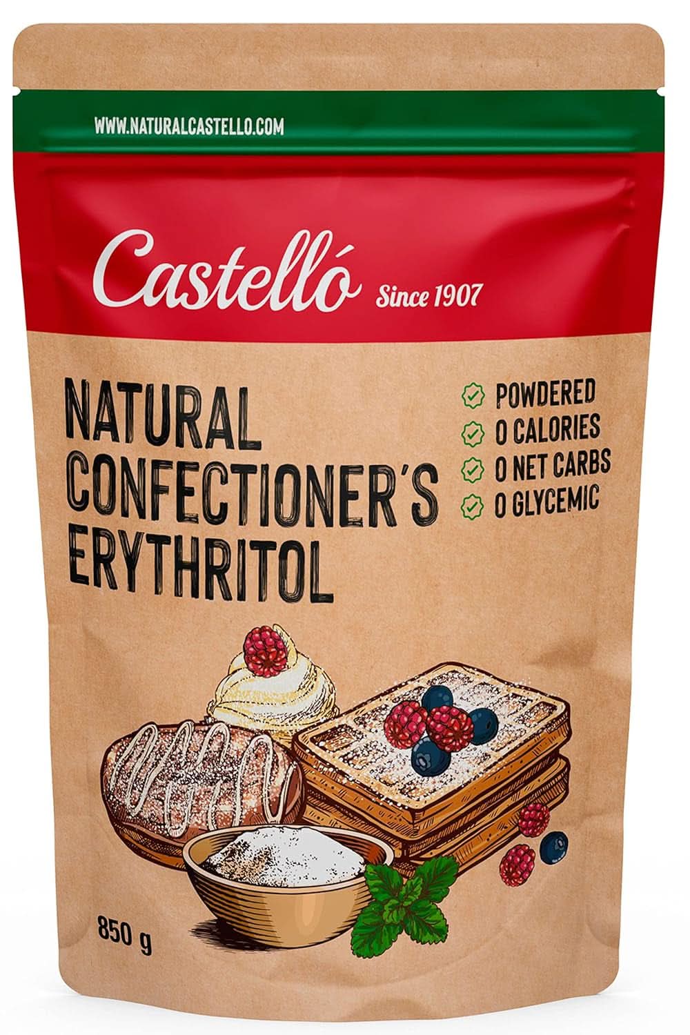 Naturalny Erytrytol - Cukier Puder | 10G = 7G cukru, 850 gramów słodzików Naty Shop