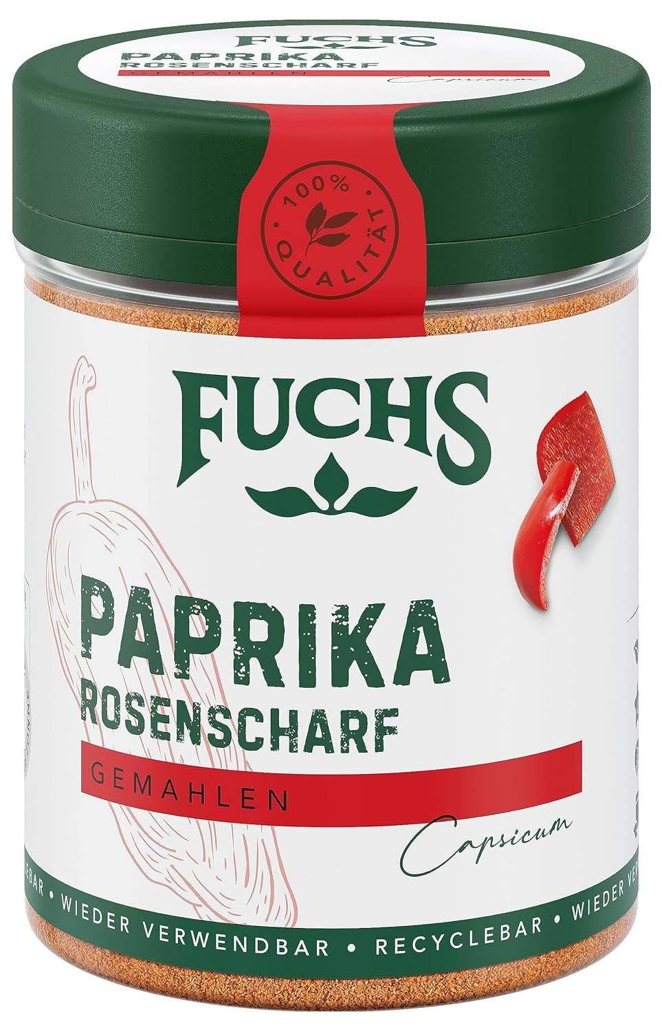 Fuchs Gewürze - Paprika Rosenscharf gemahlen - schärfer Gesmack für Gulasch, Eintöpfe oder Gemüsegerichte - naturalne składniki - 55 g w wiederverwendbarer, recyclebarer Dawka