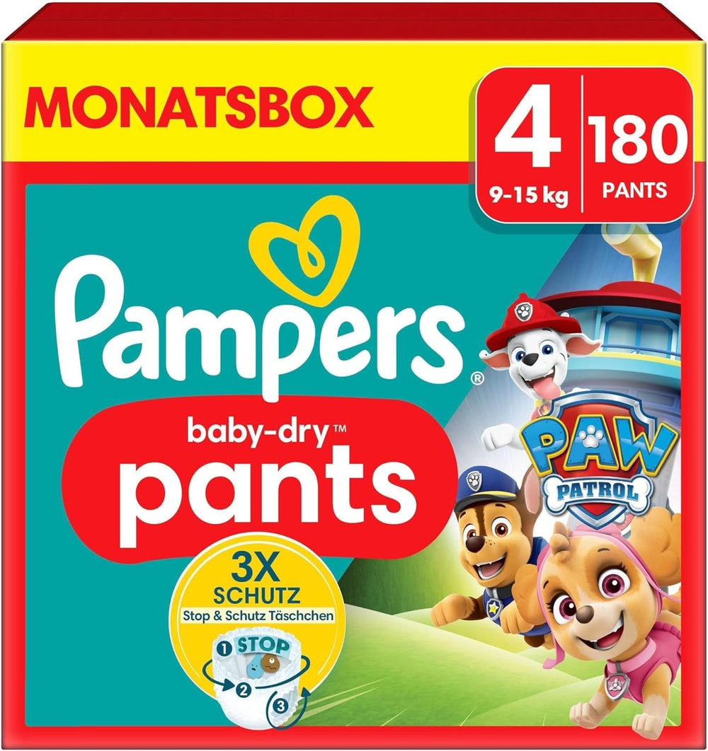 Pieluszki Pampers Paw Patrol Spodnie rozm. 5 (12-17Kg) Baby-Dry, Junior z kieszenią Stop and Protect, BOX MIESIĘCZNY, 160 pieluszek Naty Shop