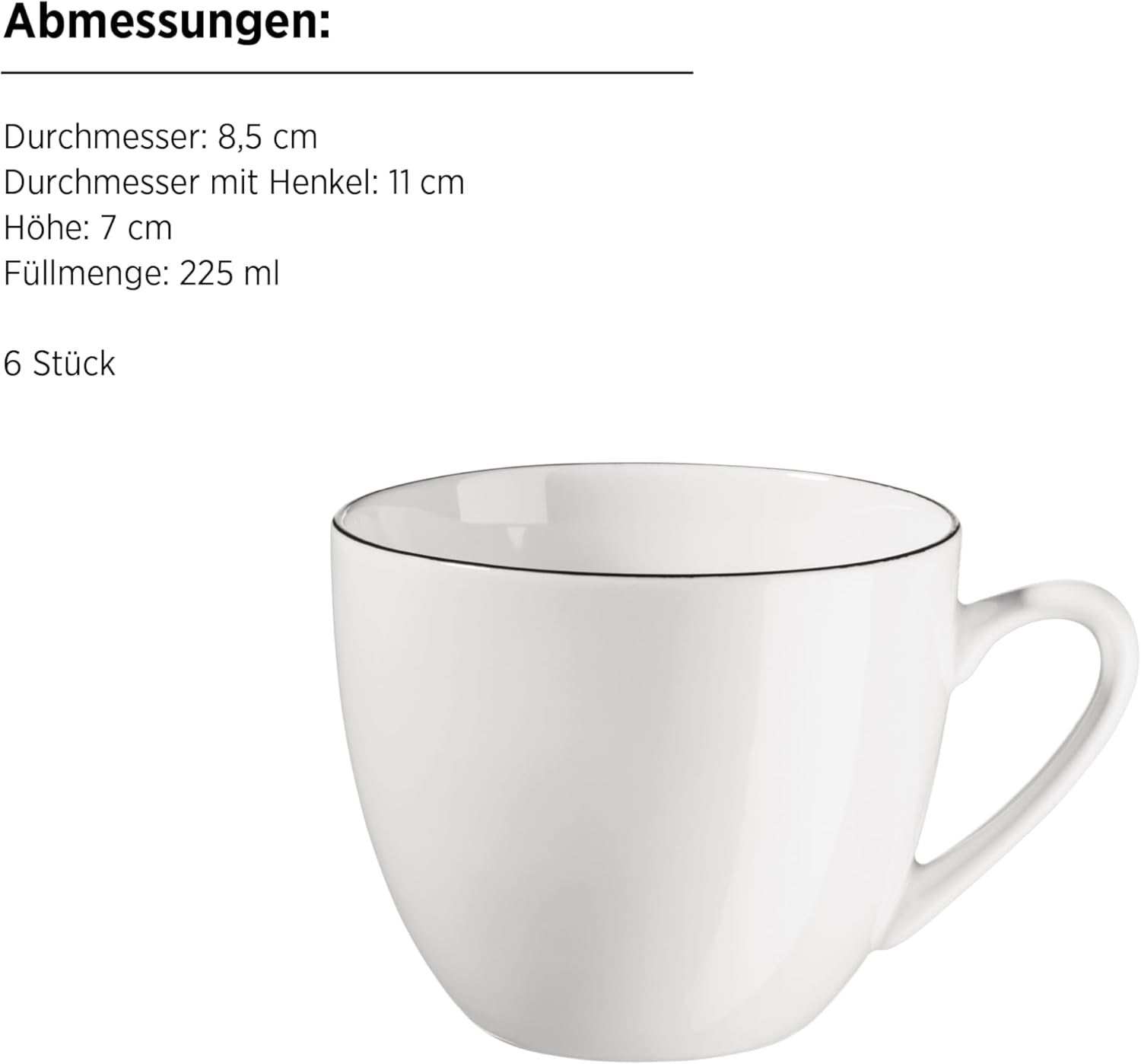 Seria MÄSER Felise, serviciu elegant de cafea pentru 6 persoane, atemporal, cu margine neagră, porțelan, alb