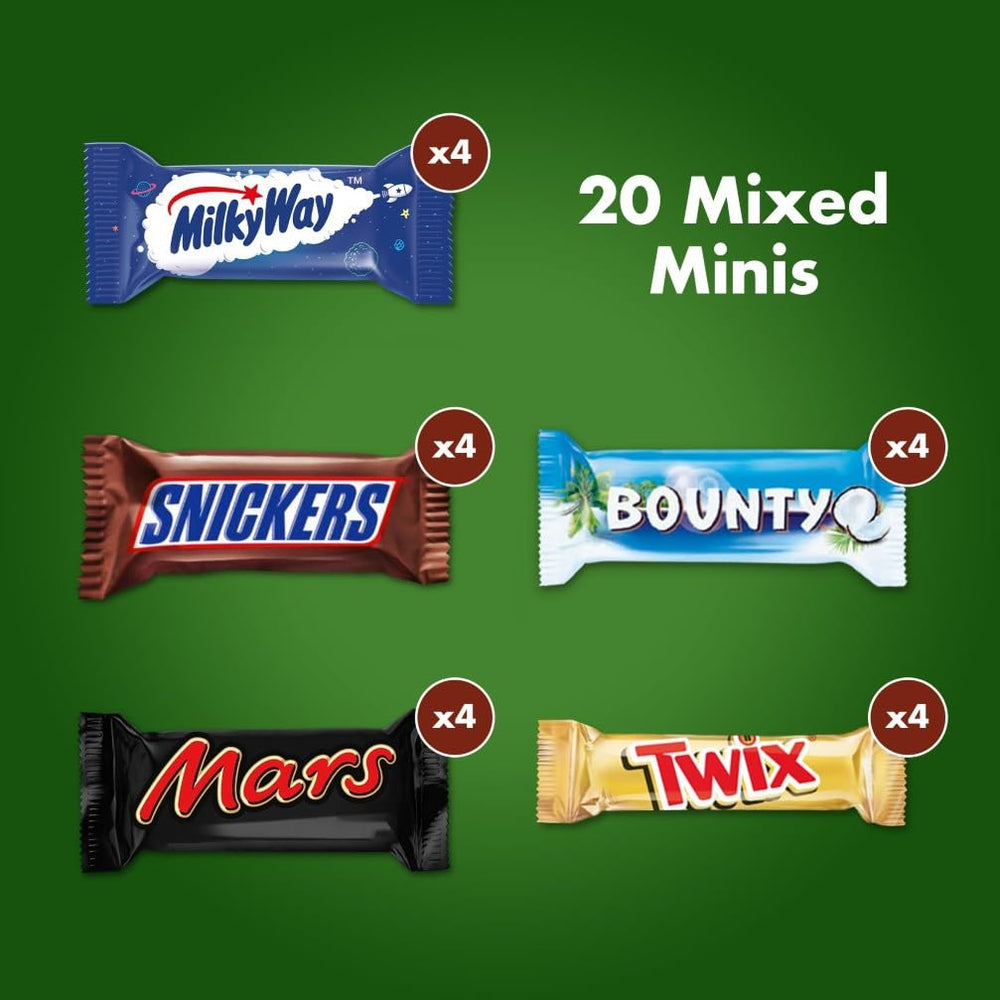 Mini opakowanie zbiorcze mieszanej czekolady, 20 mini czekoladowych przekąsek (Mars, Snickers, Bounty, Twix, Milky Way), jako cukierki, prezent czekoladowy, pudełko cukierków, 400g