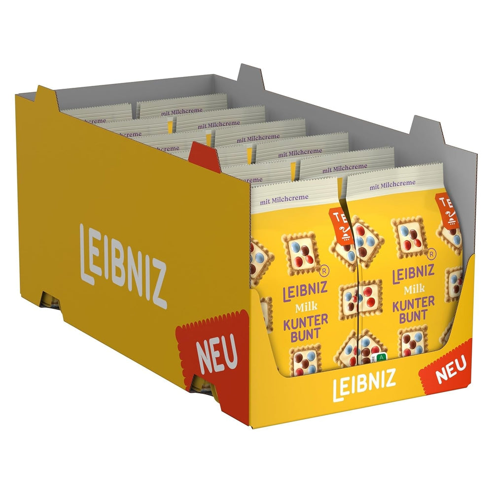 LEIBNIZ Kunterbunt Milk, pachet de 12, Biscuiți crocanți cu cremă de lapte și bucăți de ciocolată (12 x 125 g)