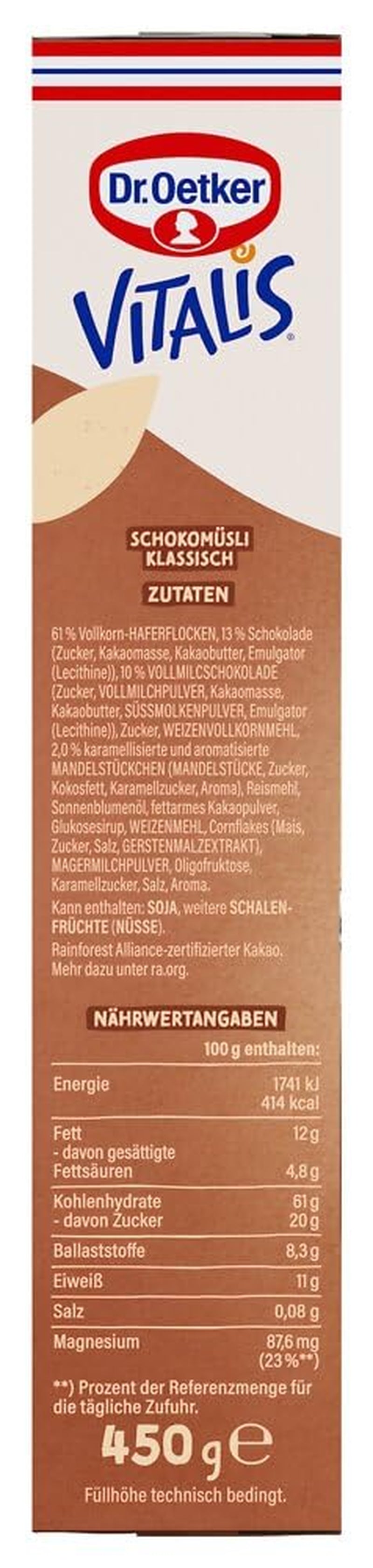 Dr. Oetker Vitalis Chocolate Muesli Classic: Muesli śniadaniowe z mleczną i gorzką czekoladą, opakowanie 7 szt. (7 x 600 g)