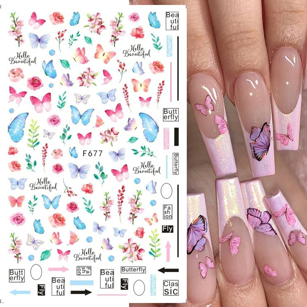 JMEOWIO Nagelsticker Schmetterling 8 Blätter Nagelaufkleber Selbstklebend Blau Schwarz Gold Schmetterling Nail Art Dekoration Nagel Design Zubehör