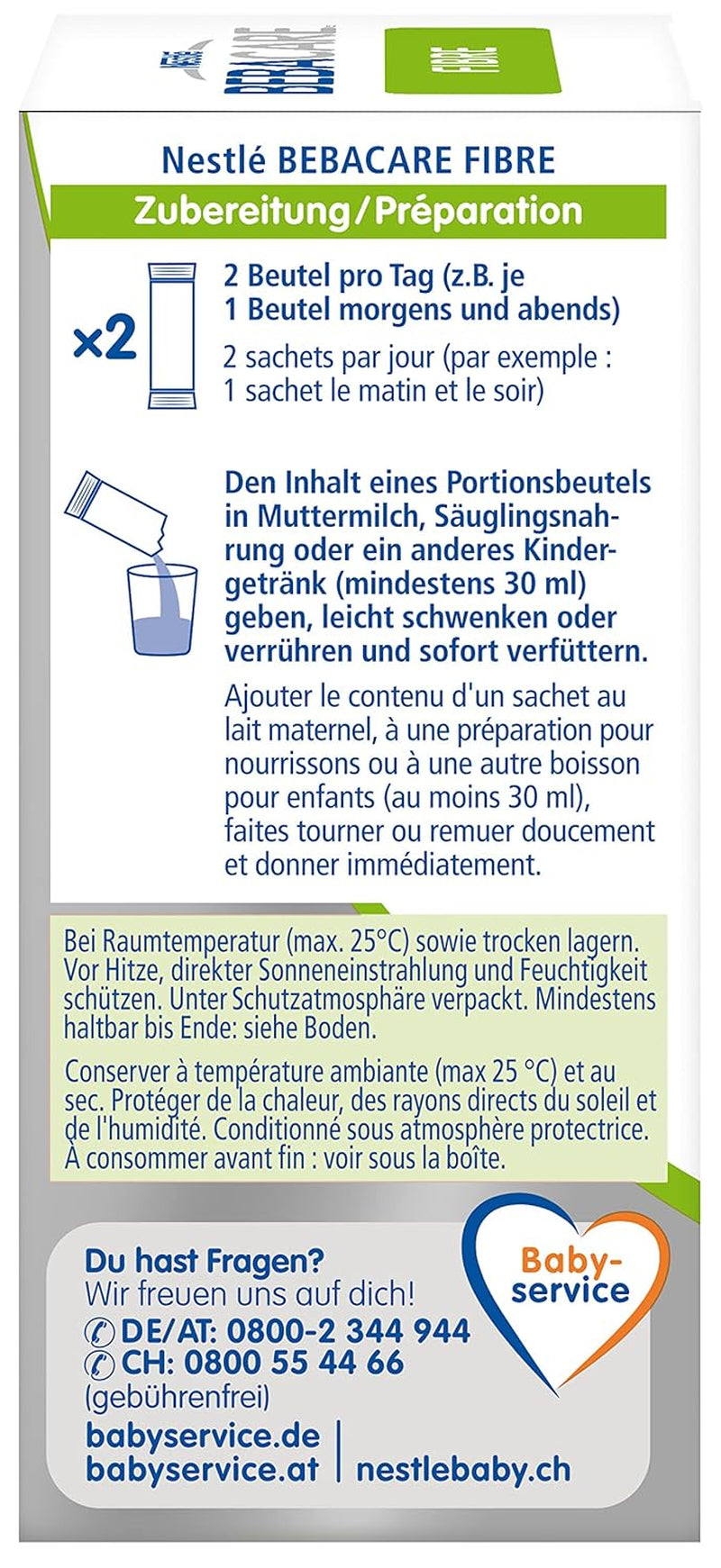BEBACARE FIBER bezglutenowy suplement diety na łagodne trawienie, suplement diety dla niemowląt od urodzenia i małych dzieci, 1x (20 x 2,2g)