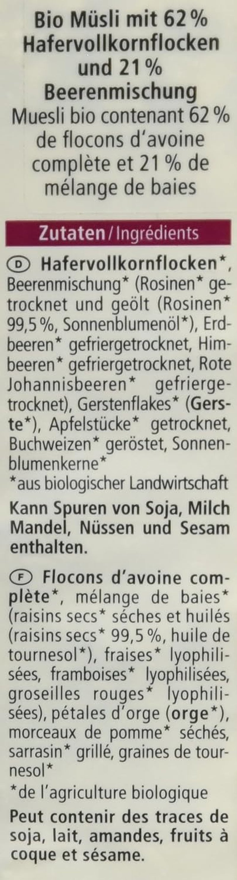 Organiczne musli z owocami leśnymi, 750g