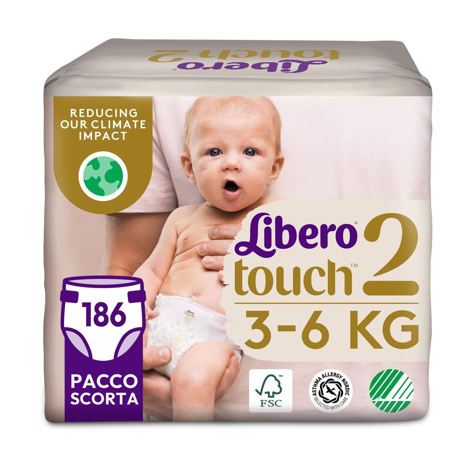 Libero, Pieluszki Touch Open, 186 pieluch rozmiar 2 dla dzieci od 3-6 kg, 3 opakowania po 62 pieluszki jednorazowe Sklep dla mamy i dziecka Naty