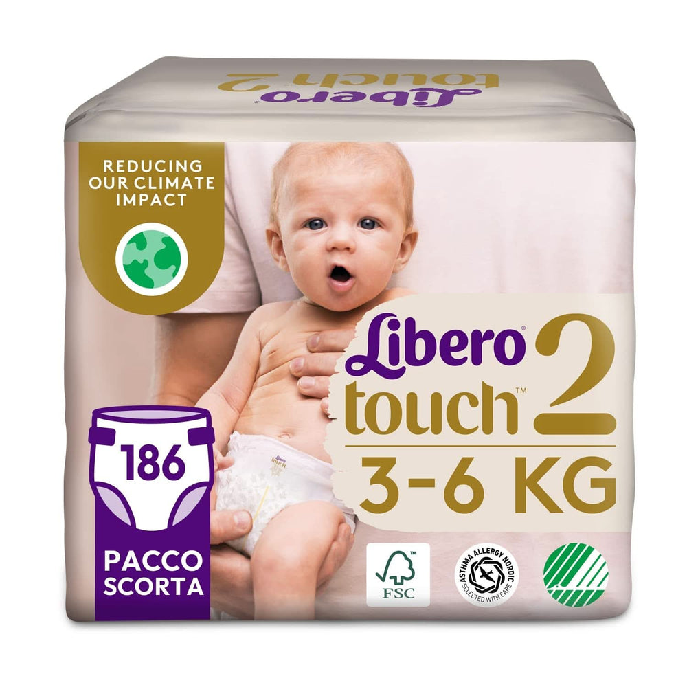 Libero, Pieluszki Touch Open, 186 pieluch rozmiar 2 dla dzieci od 3-6 kg, 3 opakowania po 62 pieluszki jednorazowe Sklep dla mamy i dziecka Naty