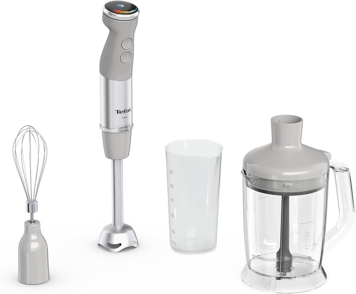 Tefal Quickchef+ 3-w-1 XL Stabmixer/Zerkleinerer/Schneebesen, 1000 W, Intuicyjny Geschwindigkeitsregelung, Turbo-Taste, Powelix-Messer-Technologie, Edelstahl, Grau, HB67MB30 Kitchen Naty Shop