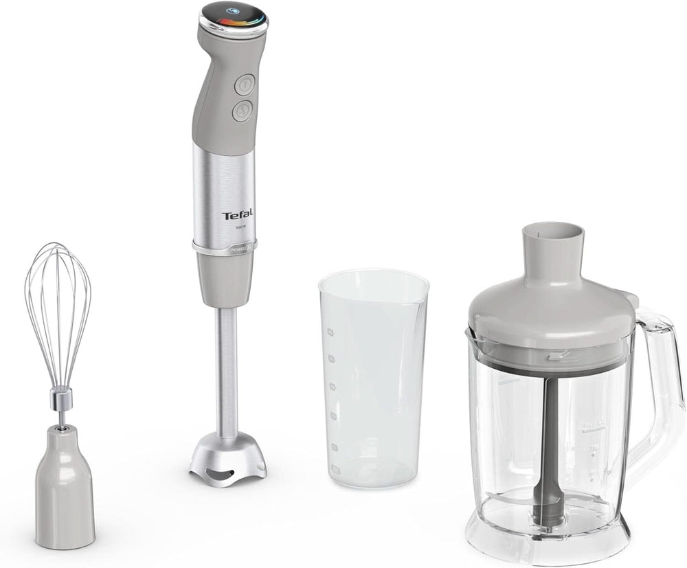 Tefal Quickchef+ 3-w-1 XL Stabmixer/Zerkleinerer/Schneebesen, 1000 W, Intuicyjny Geschwindigkeitsregelung, Turbo-Taste, Powelix-Messer-Technologie, Edelstahl, Grau, HB67MB30 Kitchen Naty Shop