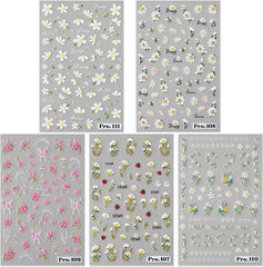 5Pcs Geprägte Gänseblümchen Nagelsticker Selbstklebend Blumen Nagelaufkleber Gänseblümchen Schmetterling Nagel Sticker Nageldesign Aufkleber Nägel Zubehör Blume Nail Sticker Flower Nail Art Stickers