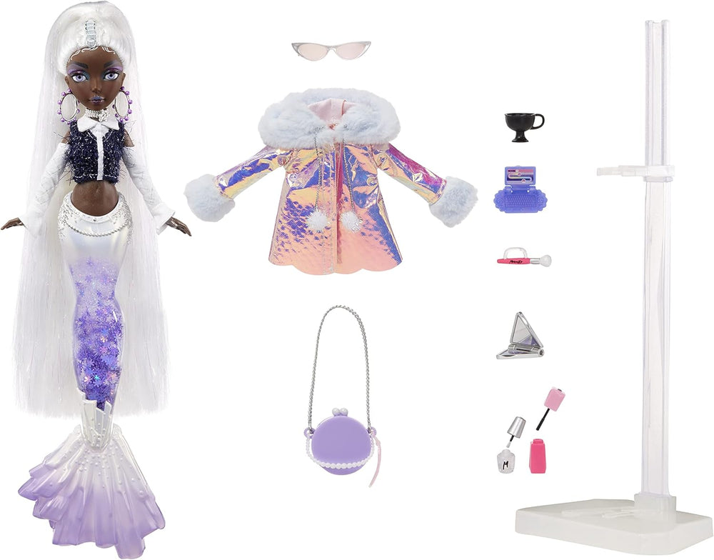 Mermaze Mermaidz™ Winter Waves Crystabella™ Meerjungfrau-Modepuppe z Farbwechsel-Flosse, glicernem Schwanz i Zubehör