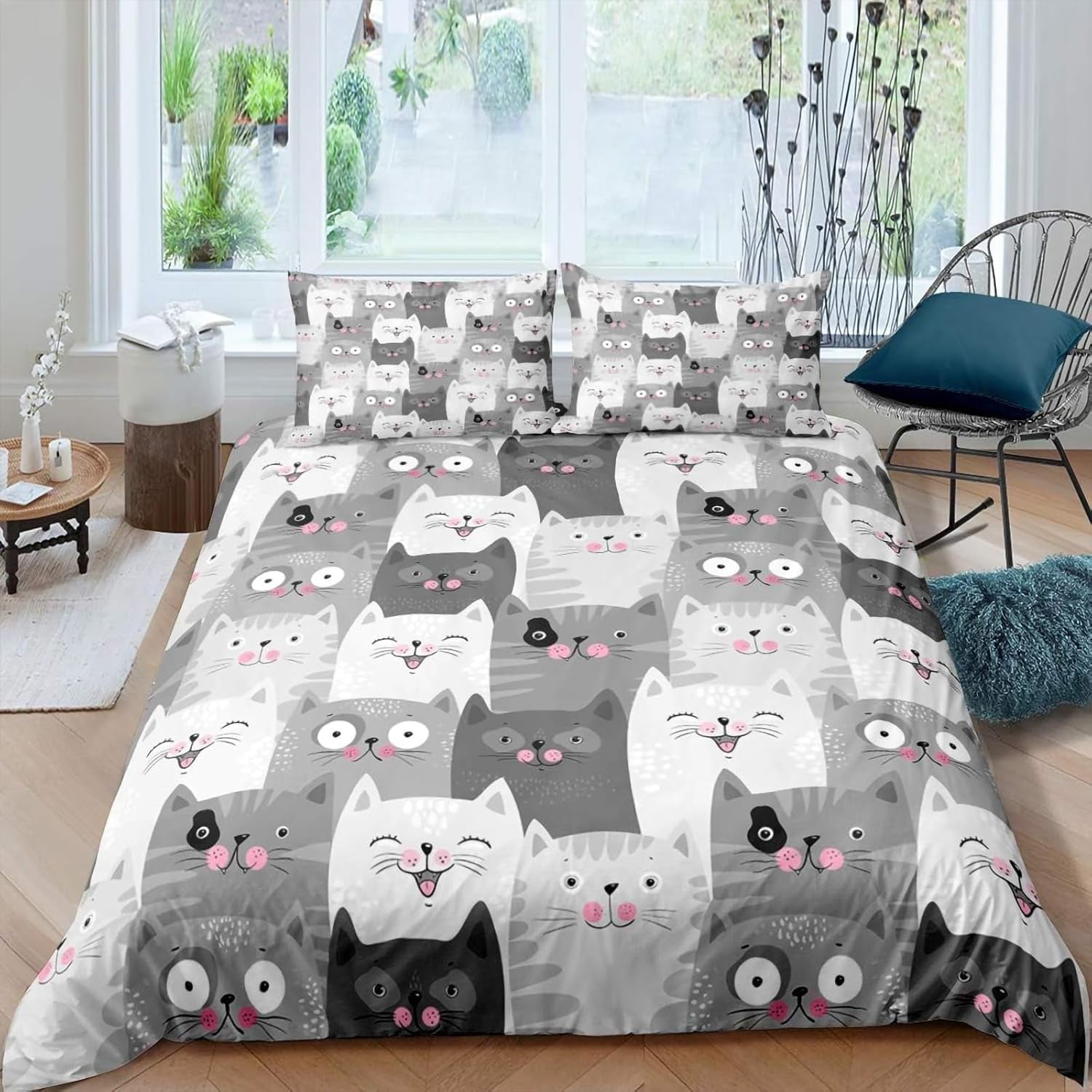 Dziecięce Mädchen Cute Katze Kitty Katzenmotif Bettwäsche Kinder Katzenbettwäsche Kinderbettwäsche Łóżko Poszwa na kołdrę Zestaw pościeli 135 × 200 cm
