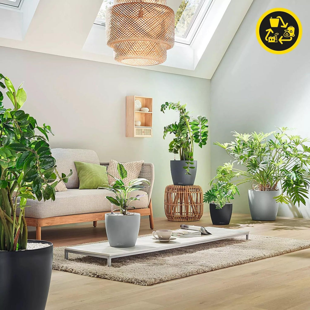 Ghiveci LECHUZA Classico Color ECO 35 Gri Deschis cu Sistem de Udare și Indicator al Nivelului de Apă | Fabricat din Plastic 100% Reciclat | Finisaj Mat | Ø 34,5 x 32,5 cm | 18930