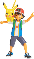 Bitwa Pokémon gotowa! 6-częściowy zestaw figurek - 11,4 cm Ash i wystrzeliwujący Pikachu, 5,1 cm Charmander, Rowlet, Piplup, Zorua - Oficjalna licencja - Prezent wielkanocny dla dzieci, chłopców i dziewcząt Figurki Naty Shop