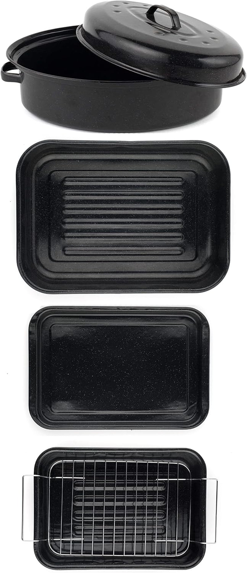 Russell Hobbs CW9161 Romano 34Cm Enamel Bräter - Mit Gitter, Rechteckige Auflaufform Mit Rost, Spülmaschinenfest Ofenform, Grill Auflaufform, Bratform Für Backofen Ofenbeständig Bis 230 Degree Formy i blachy do pieczenia Naty Shop Einheitsgröße