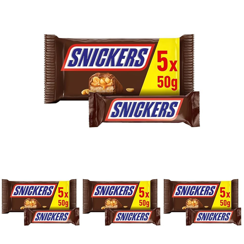 Snickers Batonik Czekoladowy Karmel Orzechowy, 5 batoników | Piłka nożna z przekąskami | (1x5x50g)