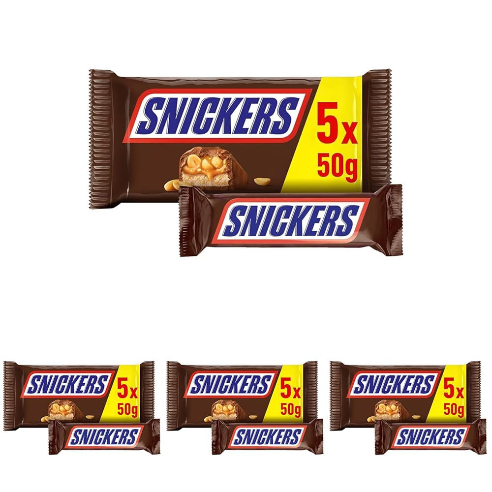 Snickers Batonik Czekoladowy Karmel Orzechowy, 5 batoników | Piłka nożna z przekąskami | (1x5x50g)
