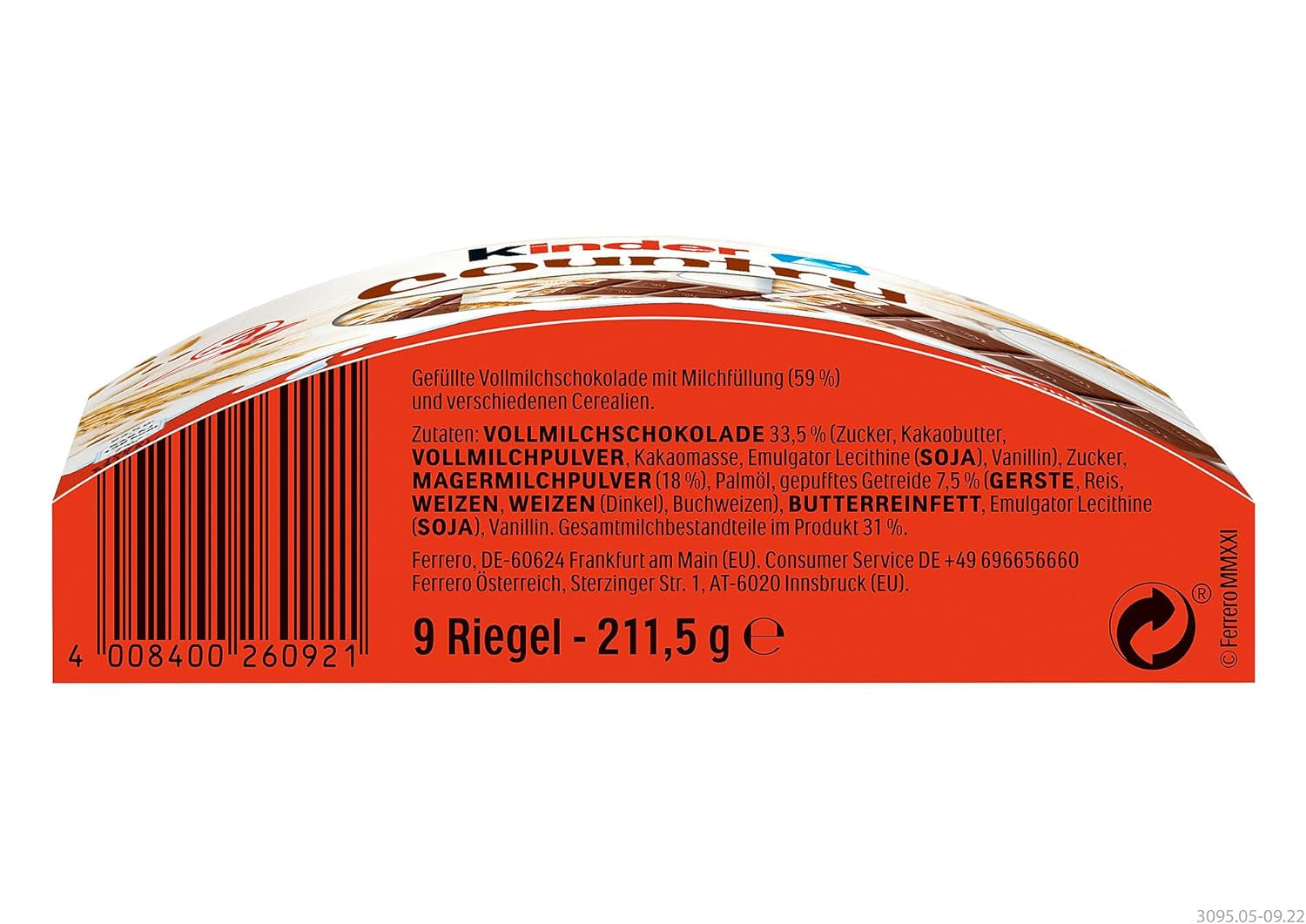 Batoniki Kinder Country, 9 batonów, 212 g