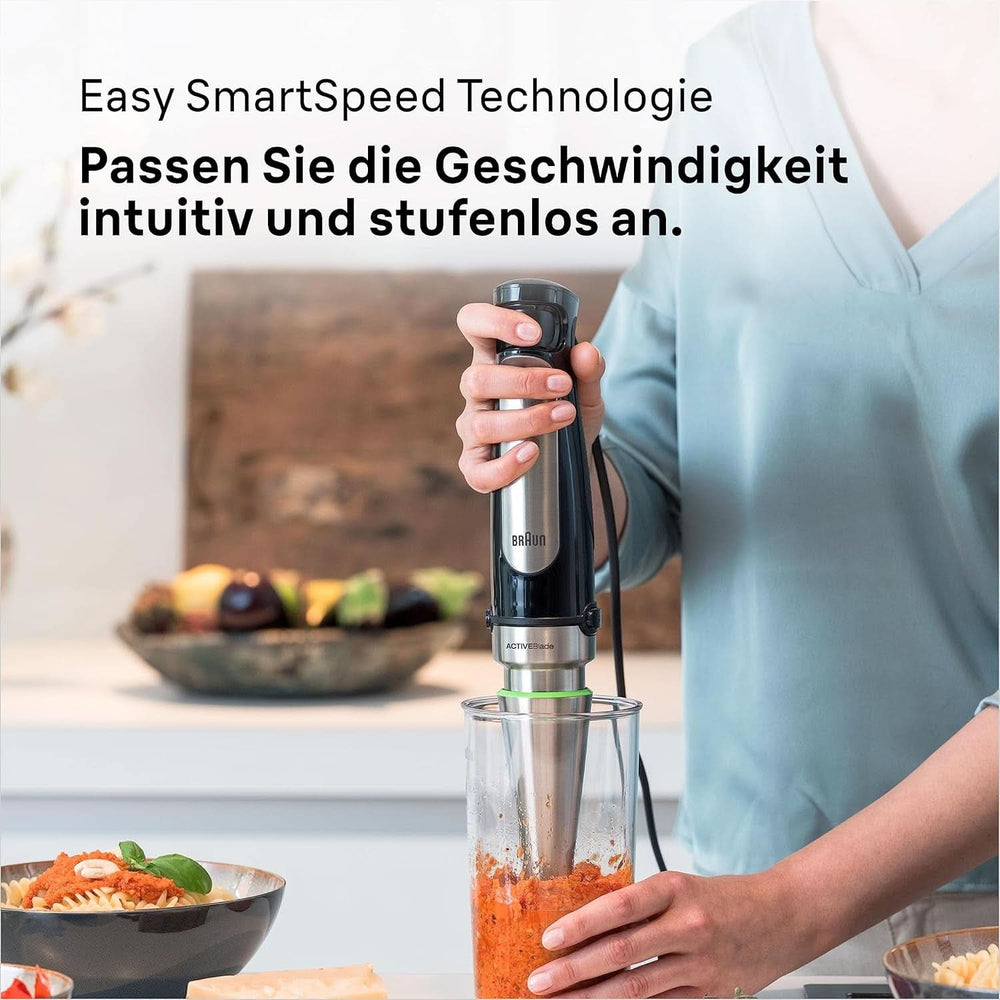 Braun Multiquick 7 MQ 7035X Stabmixer - Pürierstab Mit Abnehmbarem Edelstahl Mixfuß Mit Activeblade Technologie Zum Pürieren Der Härtesten Ingredient, Inkl. Zestaw 3-Teiliges Zubehör, 1000 W, Schwarz Kitchen Naty Shop