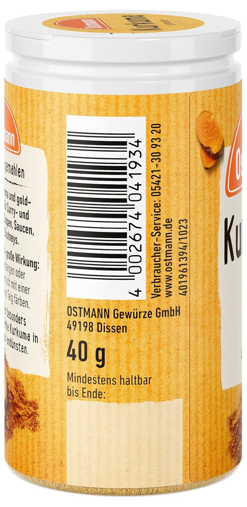 Ostmann Gewürze - Kurkuma gemahlen | Perfektes Gewürz für Curry- und Reisgerichte | Verleiht Gerichte eine goldgelbe Farbe | Naturalne składniki | 40 g w Der Streudose