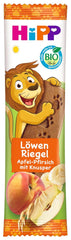 HiPP Lion Muesli Batony z Chrupiącymi Owsiankami oraz Jabłkiem i Brzoskwinią (24 x 20g), od 1 roku, słodzone wyłącznie owocami, najlepszej jakości organicznej