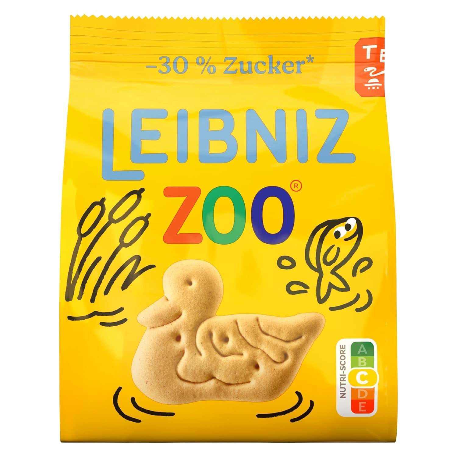 LEIBNIZ ZOO -30% Zahăr, Pachet de 12, Fursecuri cu unt cu motive animale, Fursecuri crocante cu mai puțin zahăr, Pachet vrac pentru stoc sau pentru vânzare (12 x 125 g)
