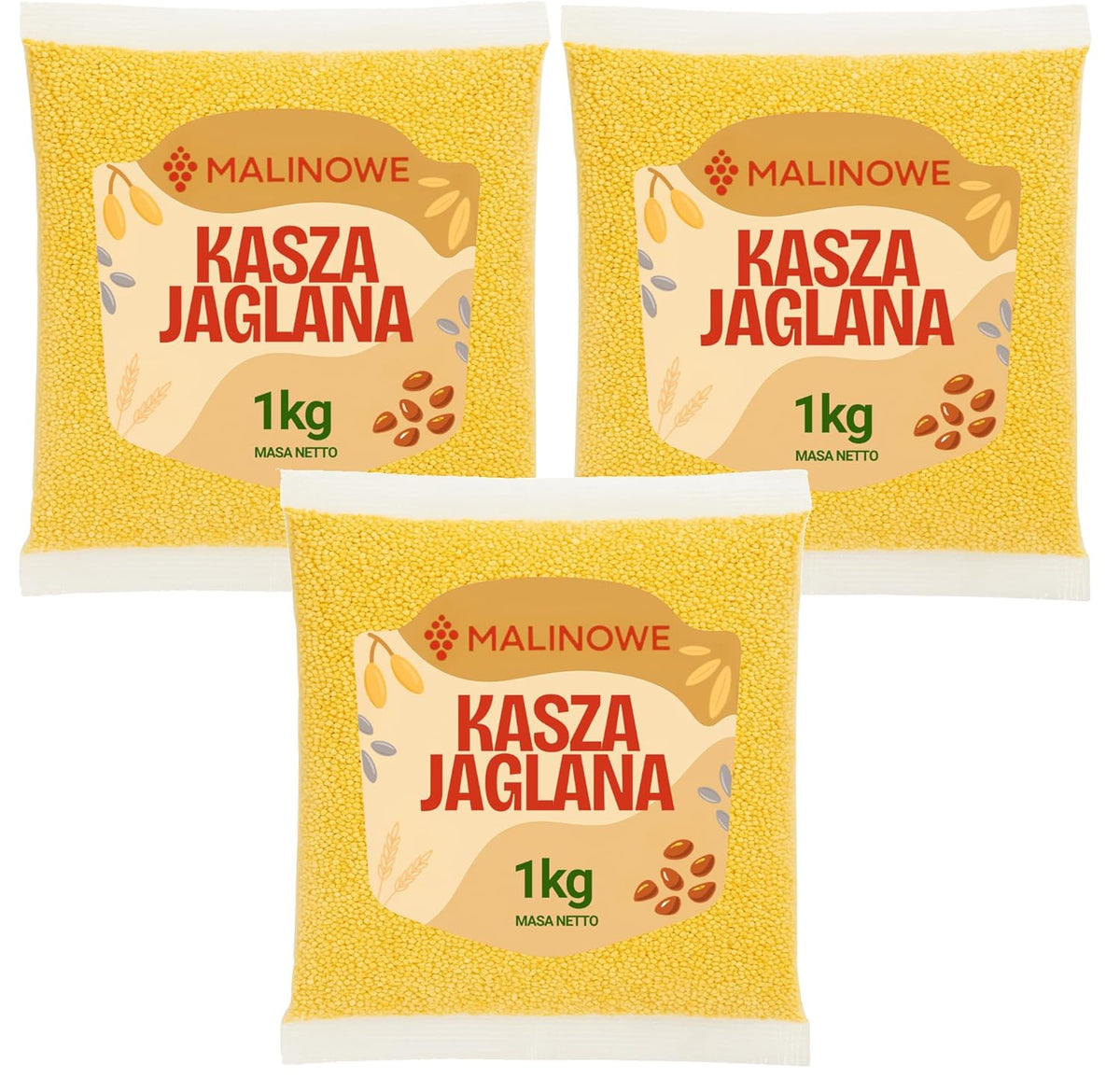Kasza jaglana, doskonale naturalna, jakość premium, 3 x 1 kg