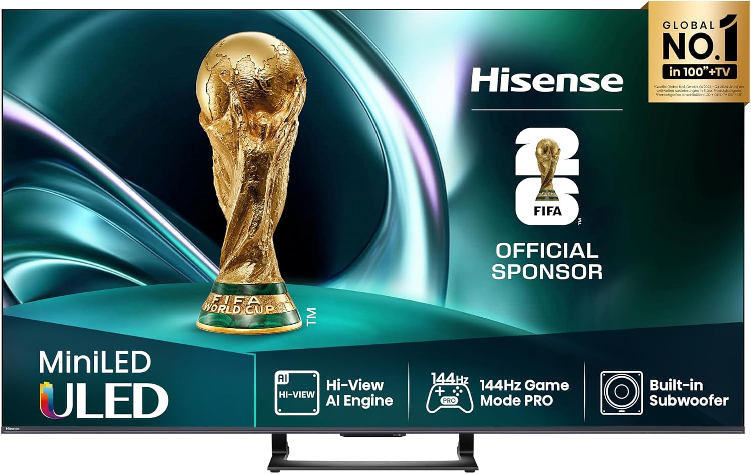 Televizor Hisense 55U7Q de 55 de inci, mini LED ULED 4K, Smart TV, motor Hi-View AI, mod de joc Pro la 144Hz, FreeSync Premium, subwoofer încorporat, Dolby Vision IQ Atmos, AirPlay, control vocal [2025]
