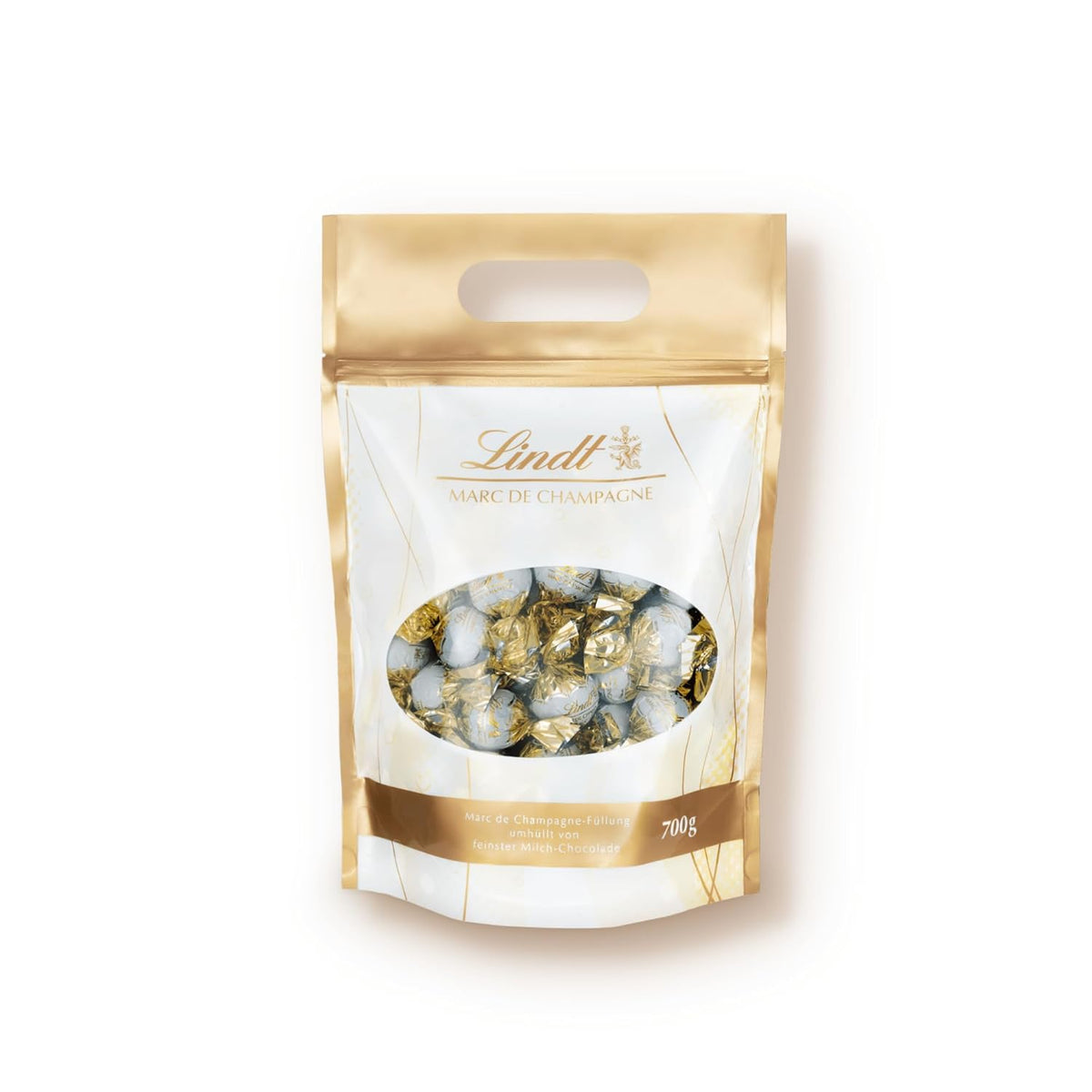 Czekoladowe kulki Lindt Marc de Champagne | 700 g Ok. 56 cukierków z mlecznej czekolady z rafinowanym nadzieniem, zawiera alkohol | Opakowanie zbiorcze | Prezent czekoladowy | Czekoladowy prezent